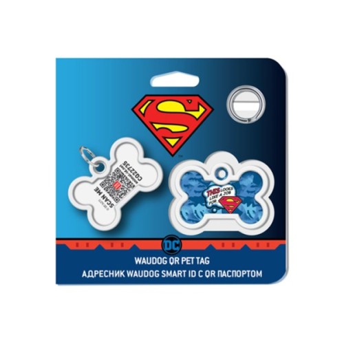 Адресник для тварин WAUDOG Smart ID з QR паспортом "Робота для Супермена", кістка 40х28 мм (0640-1016)
