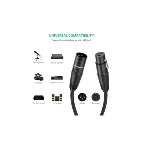 Кабель мультимедійний XLR M to XLR F 2.0m AV130 black Ugreen (20710)