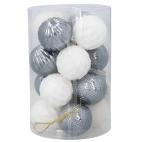 Ялинкова іграшка Chomik пластикові кульки 16 шт, 4 см, сріблясті і біли (5900779877351_3)