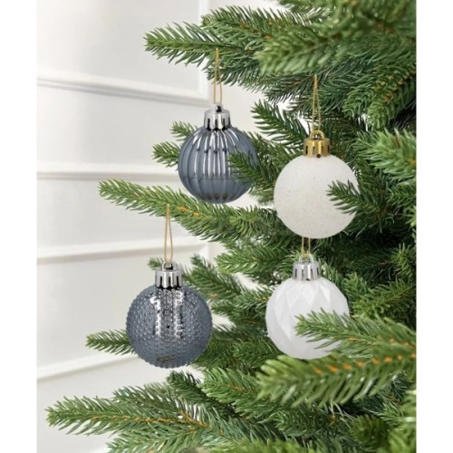 Ялинкова іграшка Chomik пластикові кульки 16 шт, 4 см, сріблясті і біли (5900779877351_3)