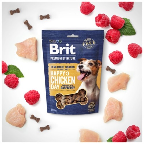 Ласощі для собак Brit Premium Semi-moist Snacks Chicken with Raspberry напіввологі з куркою і малиною 180 г (8595602573912)