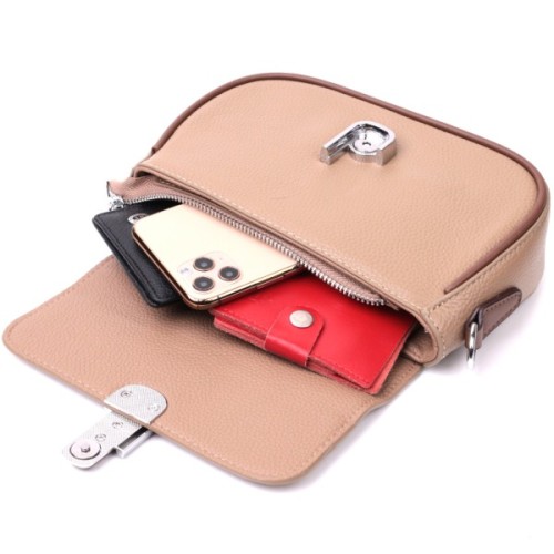 Сумка Vintage Жіноча напівкругла з магнітом-засувкою з натуральної шкіри Бежева (22440)