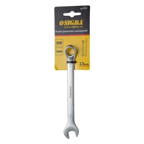 Ключ Sigma ріжково-накидний 13мм CrV satine з підвісом (6021581)
