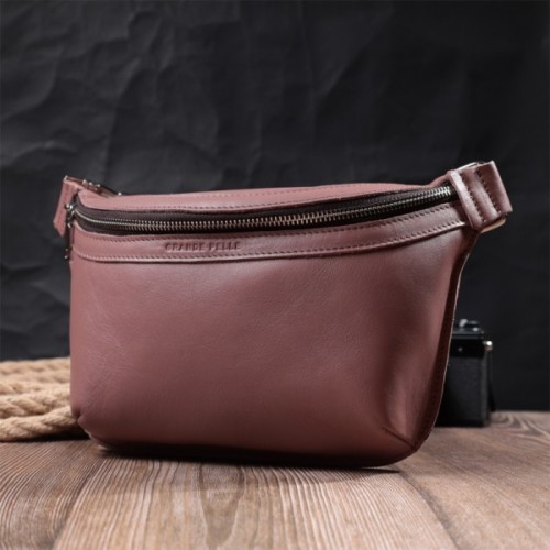 Сумка Grande Pelle Бананка з натуральної шкіри Бежева (22816)