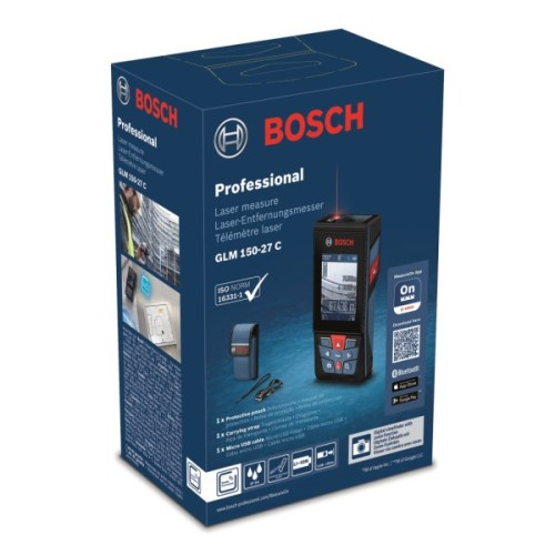 Далекомір Bosch GLM 150-27 C, 0.08–100м, ±1.5мм, 0-360°, Bluetooth, чохол, 0.21кг (0.601.072.Z00)