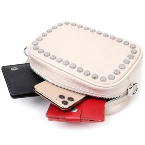 Сумка Vintage Шкіряна декорована металевими кнопками Біла (22334)