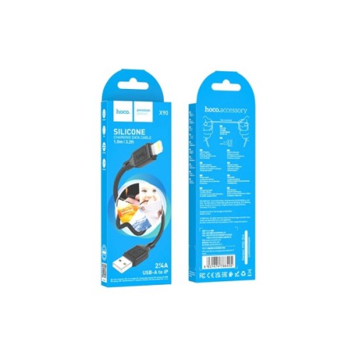 Дата кабель USB 2.0 AM to Lightning 1.0m silicone black HOCO (6931474788405)