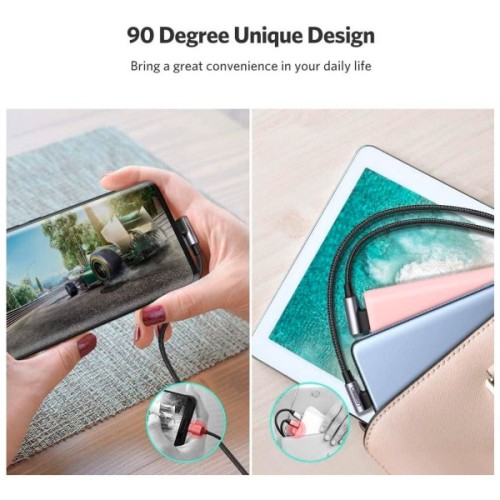 Дата кабель USB 2.0 AM to USB-C 3.0m 3A 90° corner US176 black Ugreen (70875)