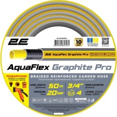 Шланг для поливу 2E AquaFlex Graphite Pro, 3/4", 50м, 4 шари, 20бар, -10…+60°C, зрошувач, 2 конектори, адаптер (2E-GHE34GEP50)