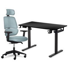 Комплект офісних меблів Mealux PowerDesk Lite Black + Leo Air Grey Blue (EVO-201 Lite B/B +Y-546 KBGL)
