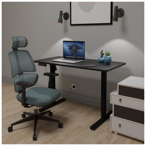 Комплект офісних меблів Mealux PowerDesk Lite Black + Leo Air Grey Blue (EVO-201 Lite B/B +Y-546 KBGL)