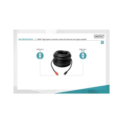 Кабель мультимедійний HDMI M to HDMI M 10.0m 4K Amplifier Digitus (AK-330118-100-S)