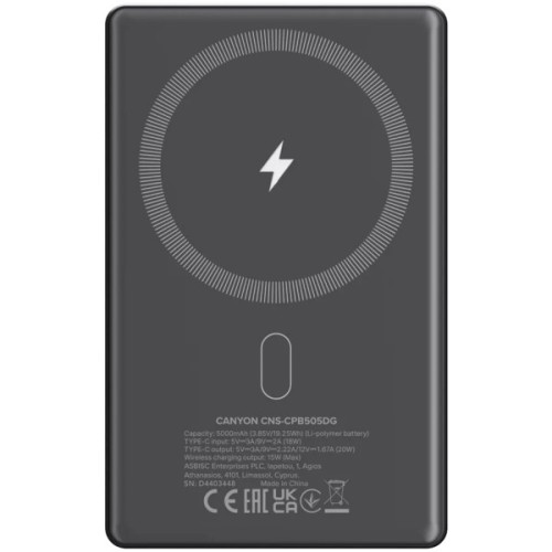 Батарея універсальна Canyon 5000mAh OnPower 505 slim Magsafe PD/20W Dark Grey (CNS-CPB505DG)