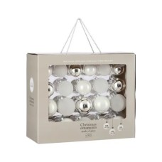 Ялинкова іграшка House Of Seasons Скляні кульки 42 шт D7 см D6 см D5 см Білі (8718861800692)