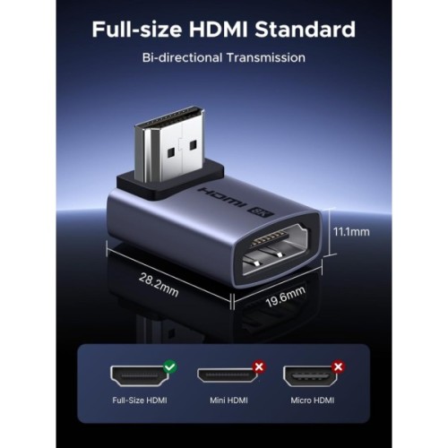 Перехідник HDMI M to HDMI F 8K60Hz 48Gbps 90° corner black Ugreen (85632)