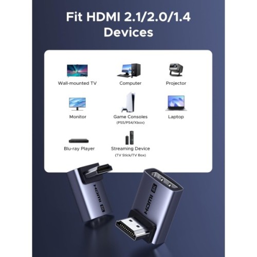Перехідник HDMI M to HDMI F 8K60Hz 48Gbps 90° corner black Ugreen (85632)