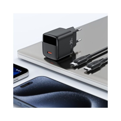Зарядний пристрій Acefast USB-C 30W GaN with digital display black (6974316284444)