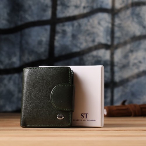 Гаманець ST Leather З натуральної шкіри Зелений (23070)