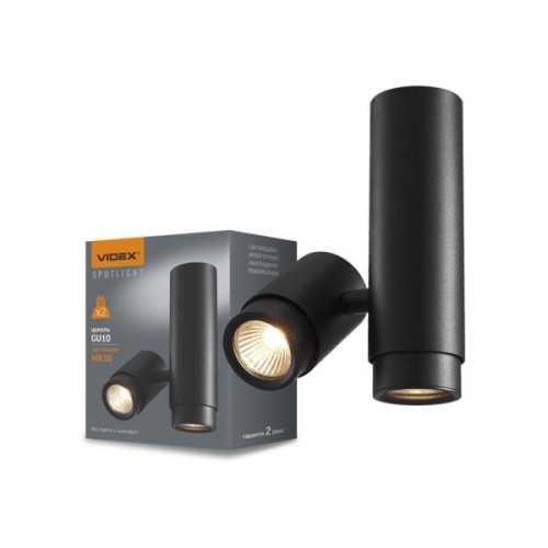 Світильник точковий Videx під лампу GU10 SPF07 накладний поворотний подвійний чорний (VL-SPF07-B)
