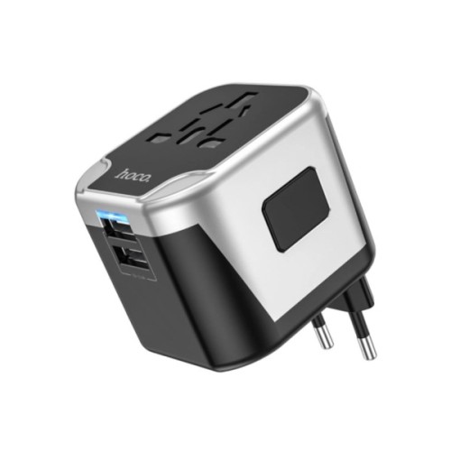 Мережевий фільтр живлення HOCO AC5 1 роз, 2 USB, 1,5м, Black/Gray (AC5ABG)