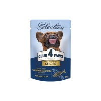 Вологий корм для собак Club 4 Paws Selection Плюс Шматочки з лососем та макрелью в соусі 85 г (4820215368056)
