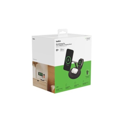 Зарядний пристрій Belkin 3in1 Magnetic Adjustable Pad Qi2 15W Black (WIZ023VFBK)