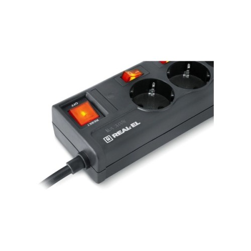 Мережевий фільтр живлення REAL-EL RS-6 EXTRA 1.8m, black (EL122300001)