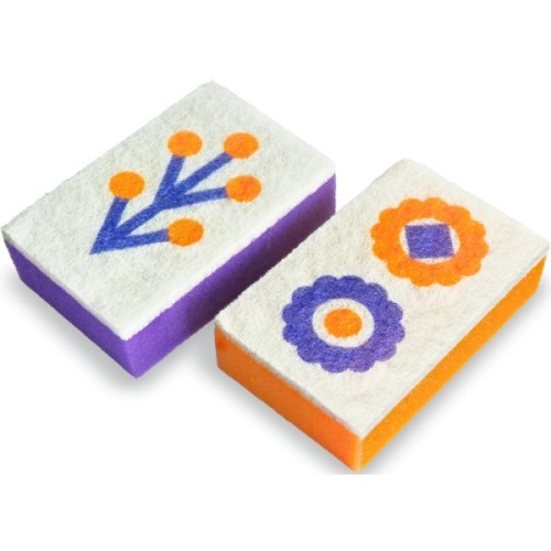 Губки кухонні Добра Господарочка Колекція Вибійка Помаранчево-фіолетові з принтом 2 шт. (4820086523998)