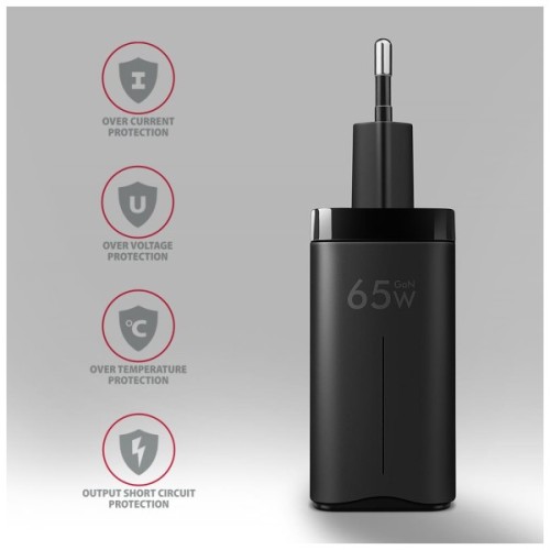 Зарядний пристрій AXAGON 1xUSB + 2xUSB-C 65W QC4+ PD3.0 PPS black (ACU-DPQ65)