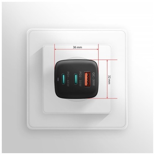 Зарядний пристрій AXAGON 1xUSB + 2xUSB-C 65W QC4+ PD3.0 PPS black (ACU-DPQ65)