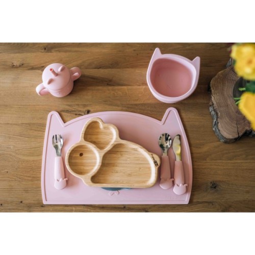 Набір дитячого посуду FreeON Kitty силіконовий килимок для годування, pink (46385)