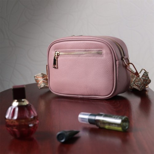 Сумка Vintage Стьобана жіноча з натуральної шкіри Рожева (22614)