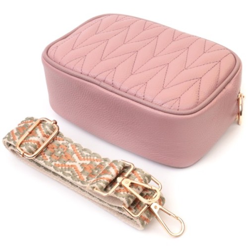 Сумка Vintage Стьобана жіноча з натуральної шкіри Рожева (22614)