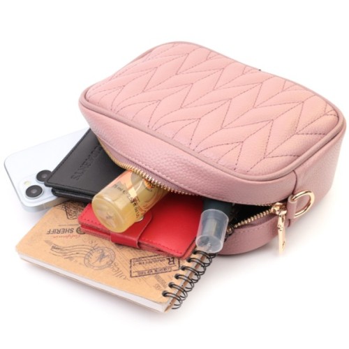 Сумка Vintage Стьобана жіноча з натуральної шкіри Рожева (22614)