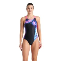 Купальник Arena Dreamhline Swimsuit V Back 008328-500 чорний, фіолетовий, бірюзовій 38 (3468337427957)