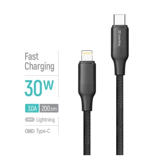 Дата кабель USB-C to Lightning 2.0m PD30W TPE embossed black ColorWay (CW-CBPDCL102-BK)
