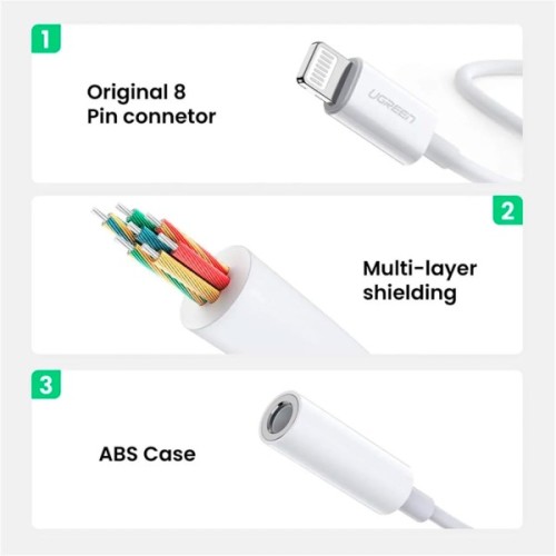 Перехідник Lightning to 3.5 mm 0.1m Headphone Jack Adapter Model US212 white Ugreen (30759)