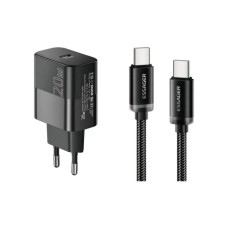 Зарядний пристрій Essager USB-C PD20W + cable USB-C to USB-C 60W black (E20JSB1-SYTT1-T) Зарядний пристрій Essager USB-C PD20W + cable USB-C to USB-C 60W black (E20JSB1-SYTT1-T)