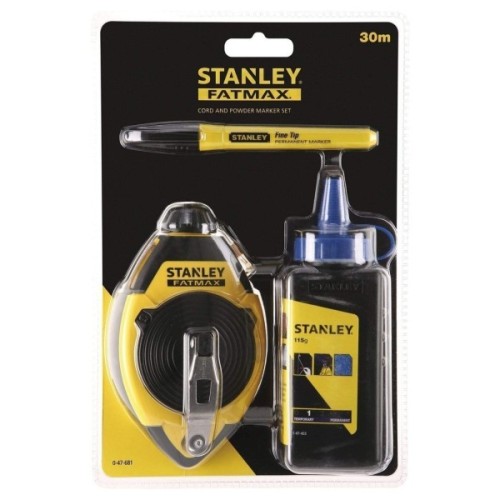 Шнур розміточний Stanley FATMAX, 30м у комплекті, крейдяний порошок, підвісний рівень. (0-47-681)