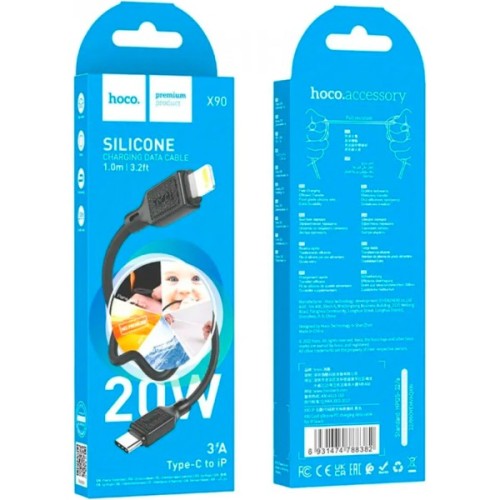 Дата кабель USB-C to Lightning 1.0m Cool silicone PD 20W X90 black HOCO (6931474788382)