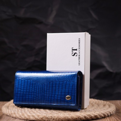 Гаманець ST Leather З лакованої шкіри Синій (19404)