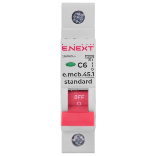 Автоматичний вимикач E.NEXT 1-п e.mcb.stand.  6А C ( 4,5кА) (s002006)