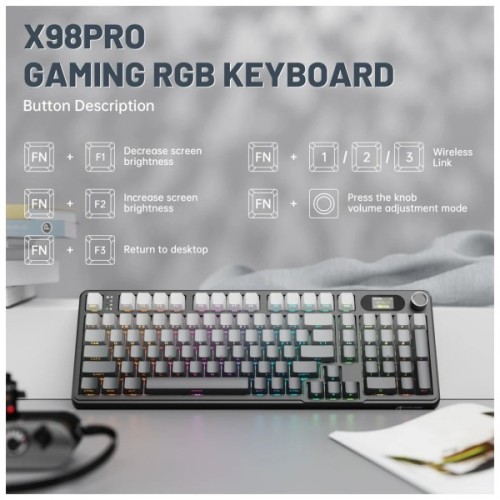 Клавіатура Attack Shark X98 Pro RGB Wireless/Bluetooth/USB UA Moonlit Night (X98PROMN_AS)