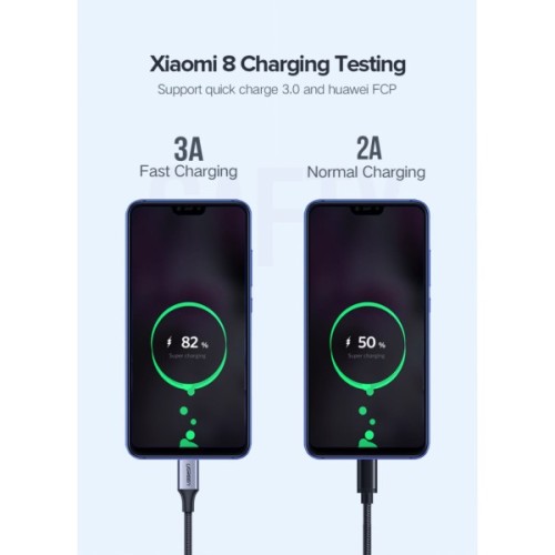 Дата кабель USB 2.0 AM to USB-C 0.25m 3A aluminum braid nickel plating black Ugreen (60124)