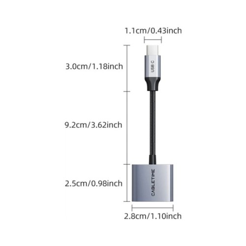 Перехідник USB-C M to USB-C F Audio + USB-C F PD60W Cabletime (CA915781)