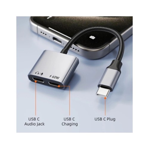Перехідник USB-C M to USB-C F Audio + USB-C F PD60W Cabletime (CA915781)
