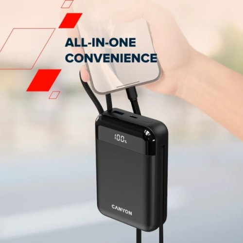 Батарея універсальна Canyon 20000mAh OnPower 204 PD/20W Built-in Lightning Cable (CNS-CPB204B)