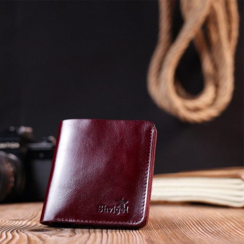 Портмоне Shvigel Шкіряне Вишневе (16609)