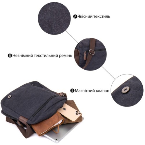 Сумка Vintage Текстильна Чорна (20604)