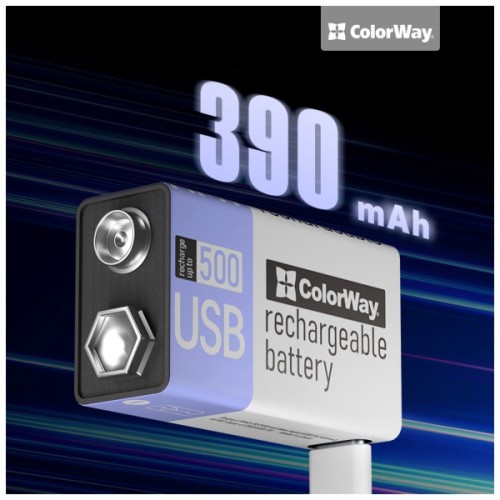 Акумулятор Крона USB-С 390 mAh 9V (Li-Polymer) ColorWay (CW-UB9V-06)